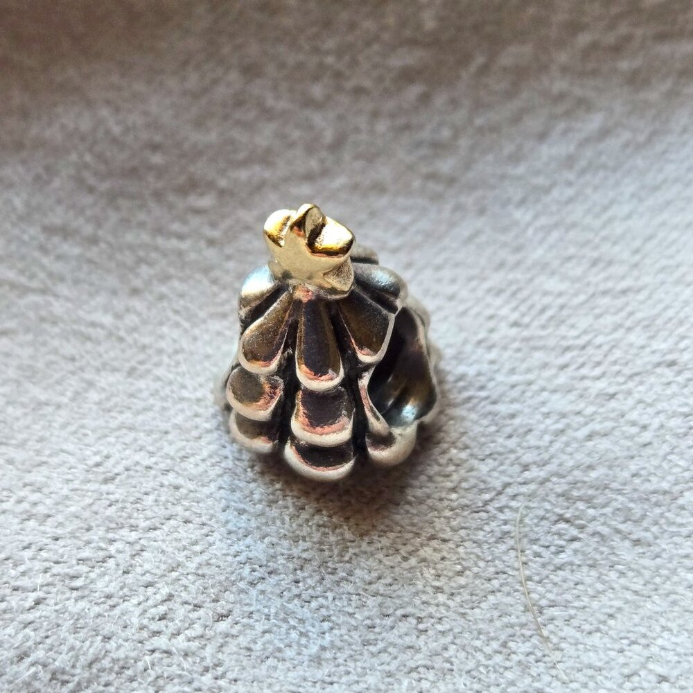 Two Toned Christmas Tree Pandora Charm in 925 Sterling Silver with 14K Gold Star